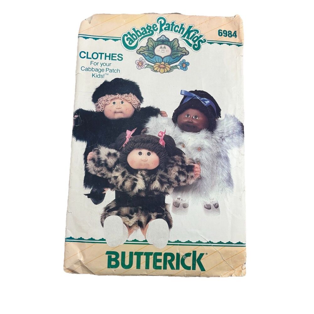 Vintage Cabbage Patch Kids Clothes Pattern Butterick 6984 Fur Coat Hat Set